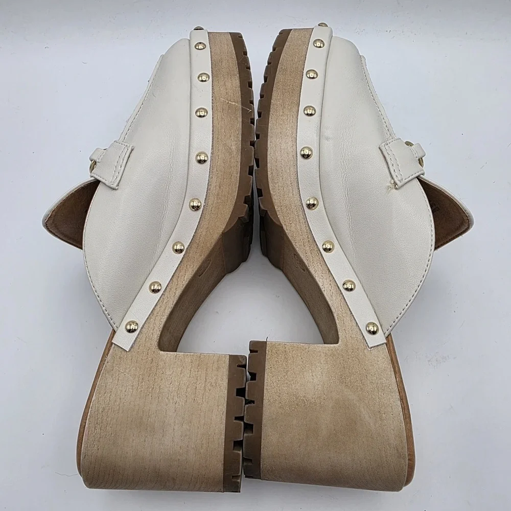 Madden Girl Clogs 9.5 Y2K Suzanne Platform  Mule Heels Ivory Bit Bridle Studded - Picture 8 of 13